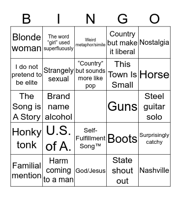 Country Girl (shake it for me) Bingo Card