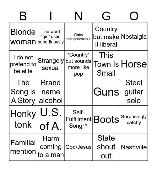 Country Girl (shake it for me) Bingo Card