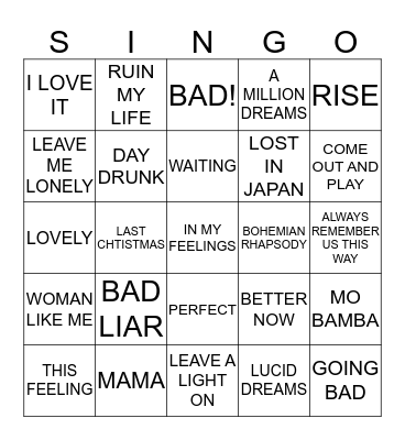 313 ARIA TOP 50 CHARTS DEC 18 #2 Bingo Card