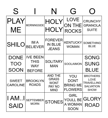 314 BEST OF NEIL DIAMOND Bingo Card