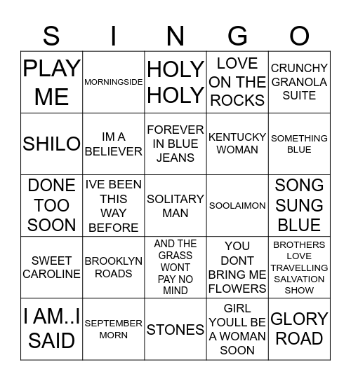 314 BEST OF NEIL DIAMOND Bingo Card