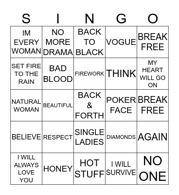 315 DIVAS ESSENTIALS #1 Bingo Card