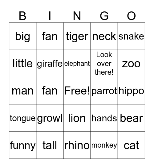 Tiger Unit 11 Bingo Card