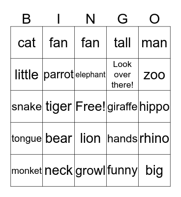 Tiger Unit 11 Bingo Card