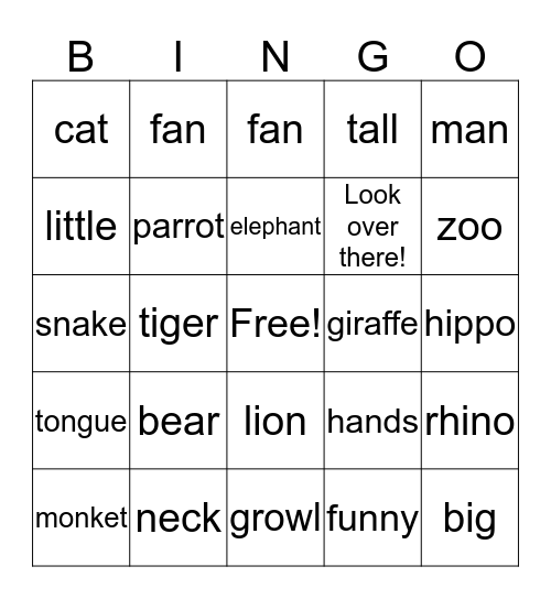 Tiger Unit 11 Bingo Card