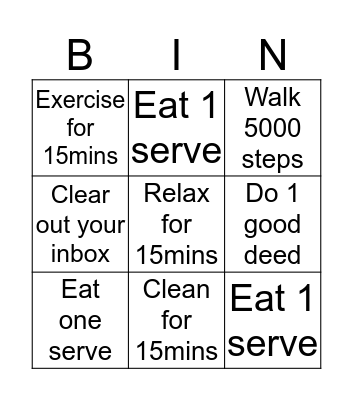Daily Goals Bingo Card