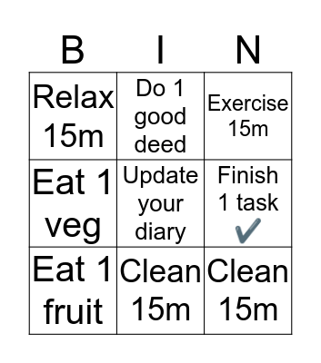 Daily Goals Bingo Card