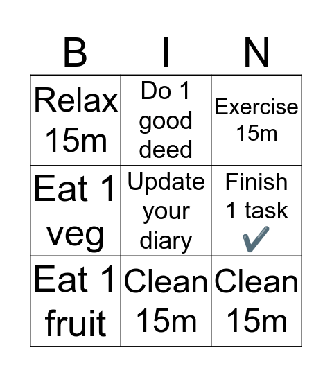 Daily Goals Bingo Card