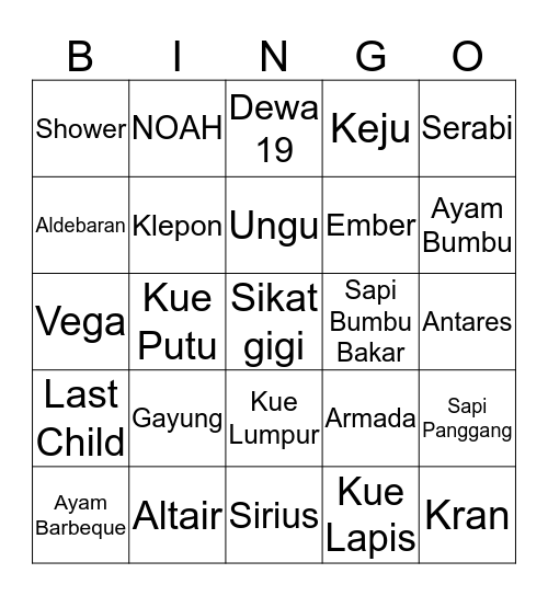 PUNYANYA KAIRASHA Bingo Card