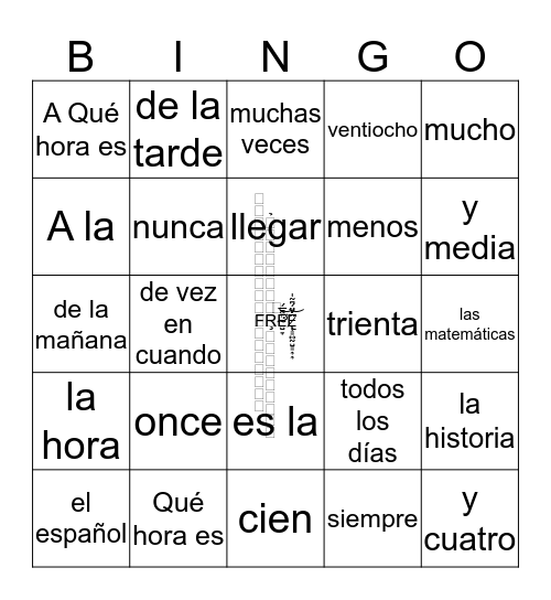 2.1 Spanish Vocab Bingo Card