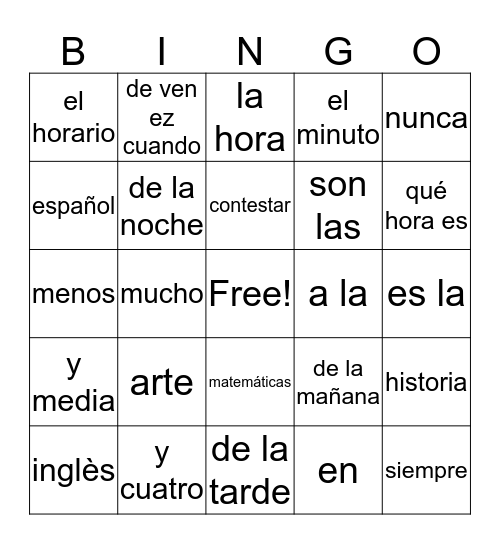 Spainish Bingo Card