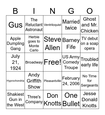 Don Knotts Bingo Card