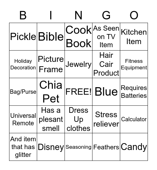 White Elephant Bingo Card