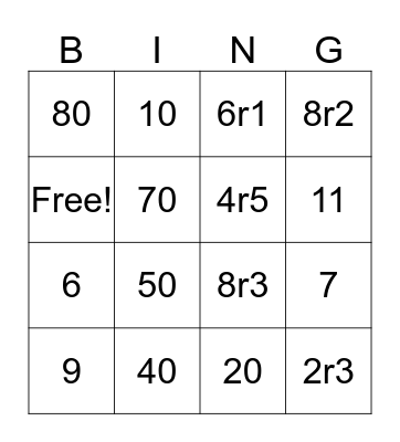 Division Review Bingo Card