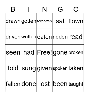Verbs in the Past Participle Bingo Card