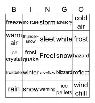 Weather Bingo Card