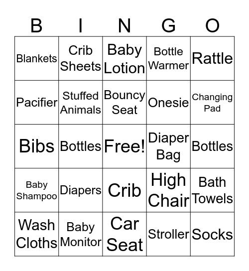 Baby Shower Bingo Card