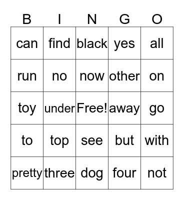 Sight words Bingo Card