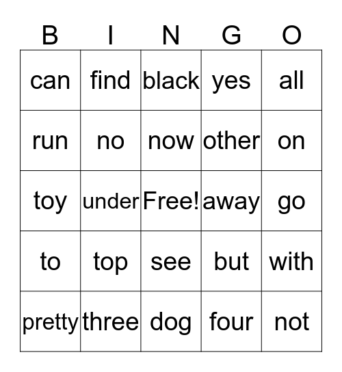 Sight words Bingo Card