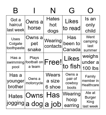 Health Career Exploration Bingo Card