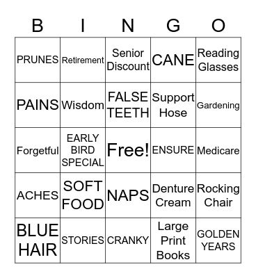 OVER THE HILL Bingo Card