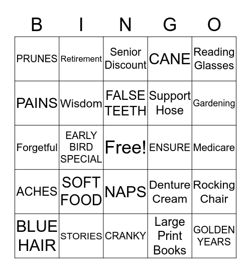 OVER THE HILL Bingo Card