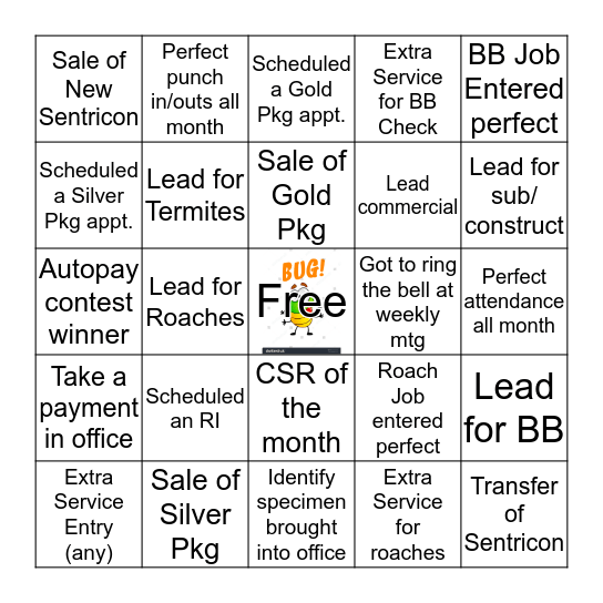 BIG BUGS BINGO Card