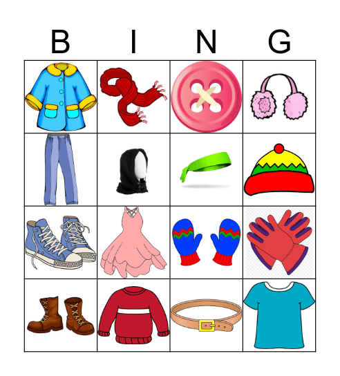 Winter Clothing Bingo Card