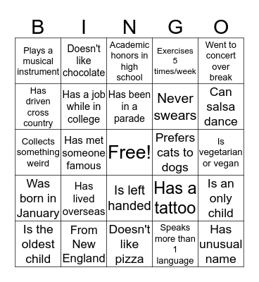 FYS Bingo Card