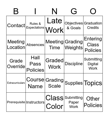 Syllabus Bingo! Bingo Card