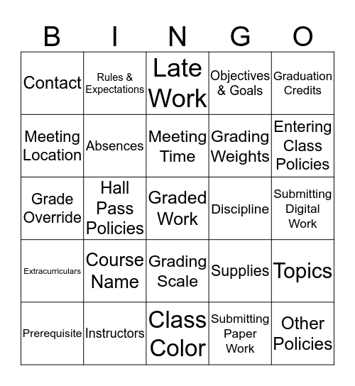 Syllabus Bingo! Bingo Card