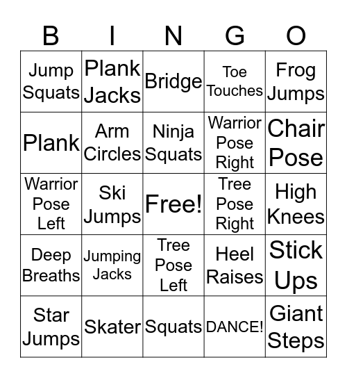 Let's Move Bingo! Bingo Card