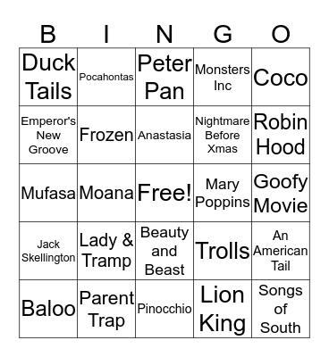 Disney Bingo Card