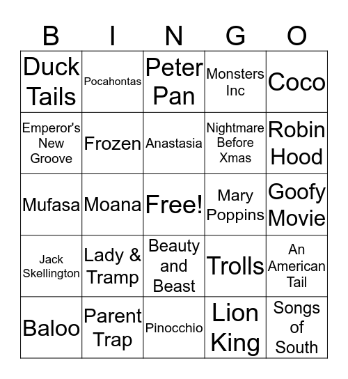 Disney Bingo Card