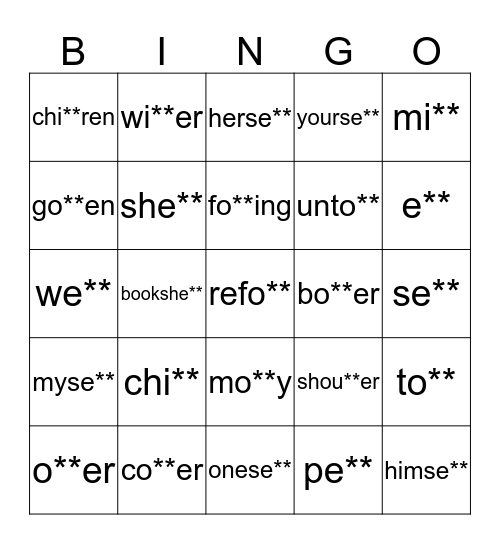 Middle and Ending Blends - Game 2 Bingo Card