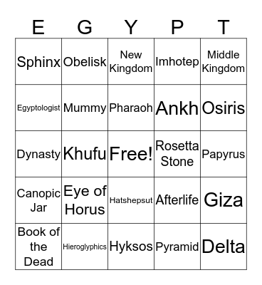 Ancient Egypt Bingo Card