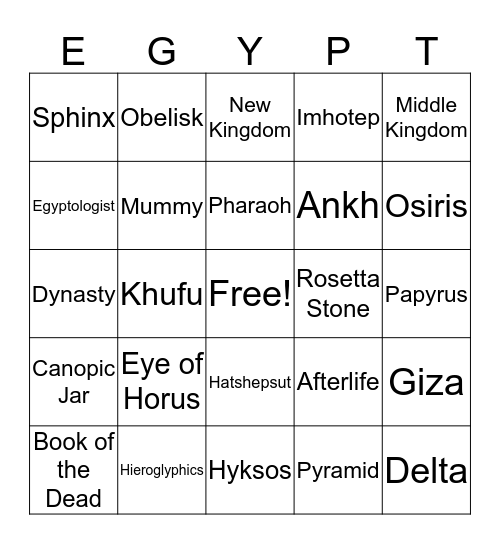 Ancient Egypt Bingo Card