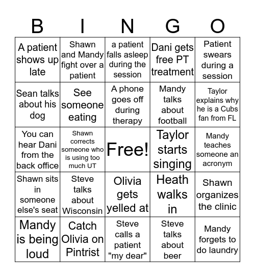 PT Bingo Card