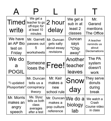 AP Lit Bingo Card