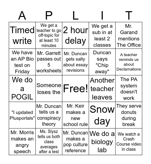 AP Lit Bingo Card