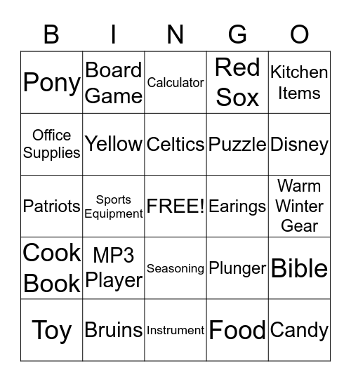 White Elephant Bingo Card