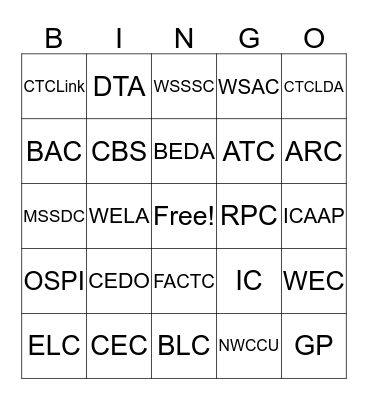Education Division Acronym Bingo Card