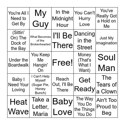 Soul of the 60's Bingo Card