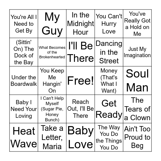 Soul of the 60's Bingo Card