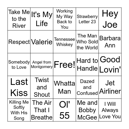 Famous Covers Bingo Card