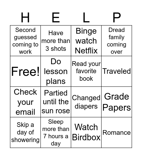 WDYDOWB? Bingo Card