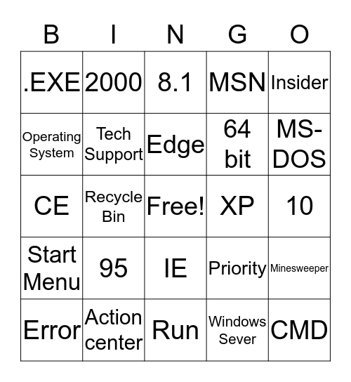 Windows Bingo Card