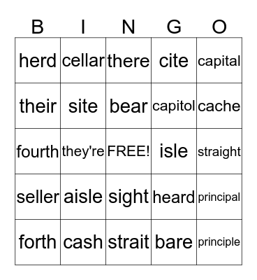 Spelling Bingo Card