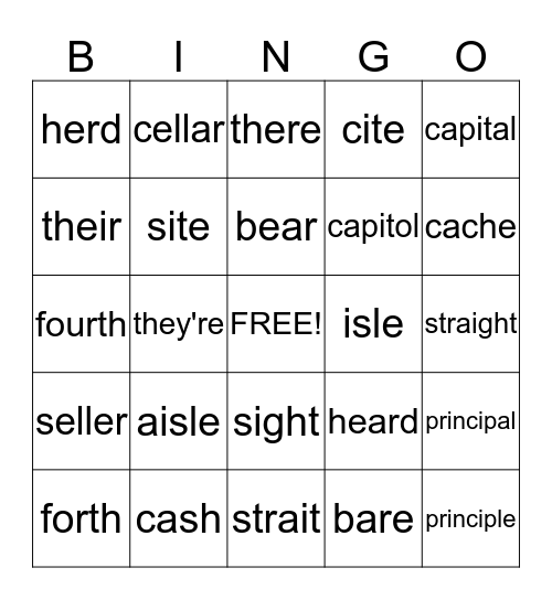 Spelling Bingo Card