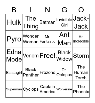 Supers Bingo Card